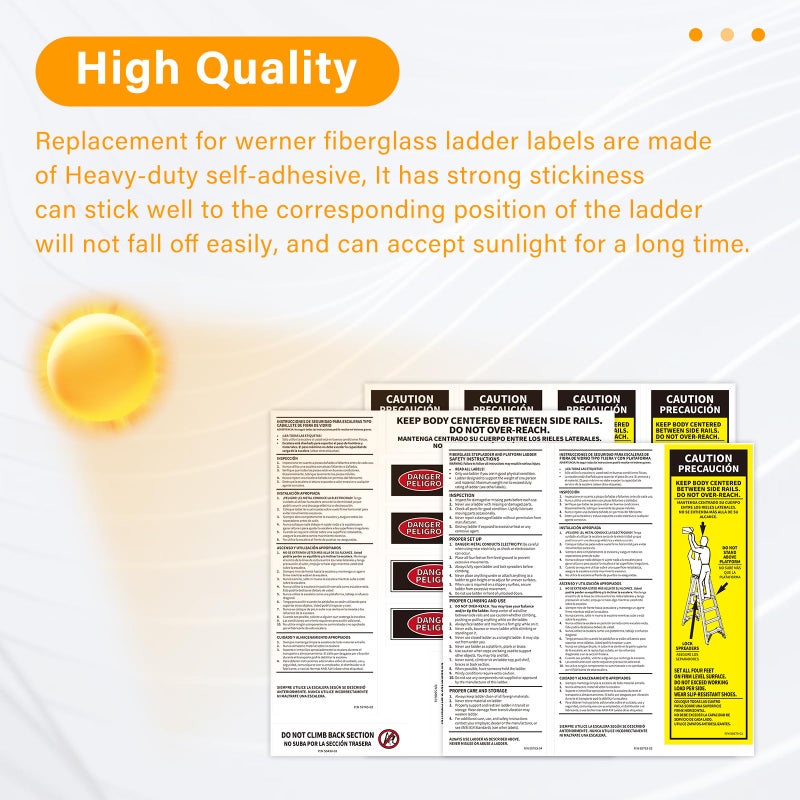 GRONGU FG Stepladder Safety Labels Stickers Compatible with Werner Fiberglass Step Ladder Label LFS100 Fiberglass Stepladder Safety Labels Stickers & Location Instructions - Image 3